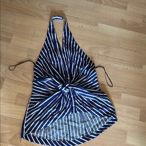 Zara Blue and White Striped Halter Tank Top